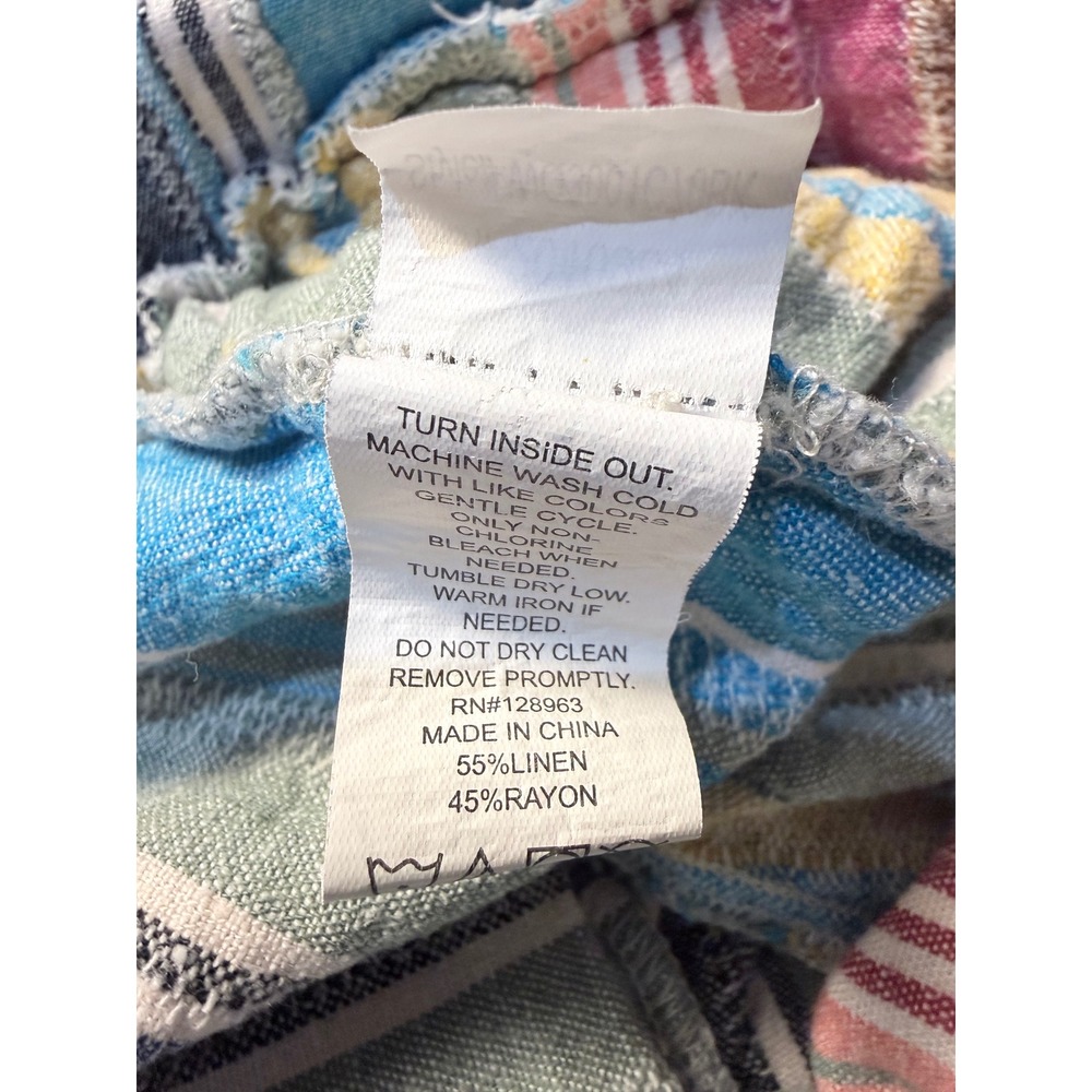 Indigo Rein Womens Striped Linen Blend Shorts Multi Color Elastic Waist Large - Picture 3 of 4